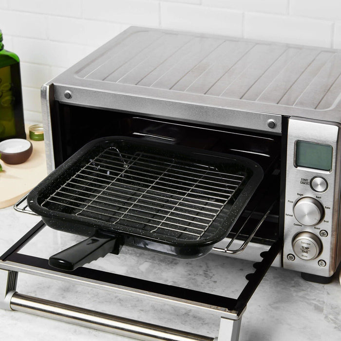 Small Square Grill Pan, Rack & Detachable Handle for Stoves Non-Stick (Black, 285 mm x 275 mm)