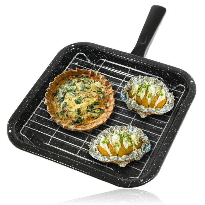 Small Square Grill Pan, Rack & Detachable Handle for Siemens Non-Stick (Black, 285 mm x 275 mm)