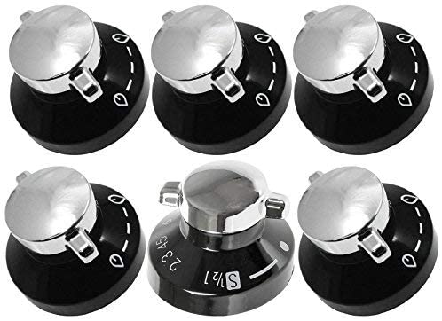 STOVES Gas Hob Oven Cooker Control Knobs Genuine (Black / Silver, Pack of 6)