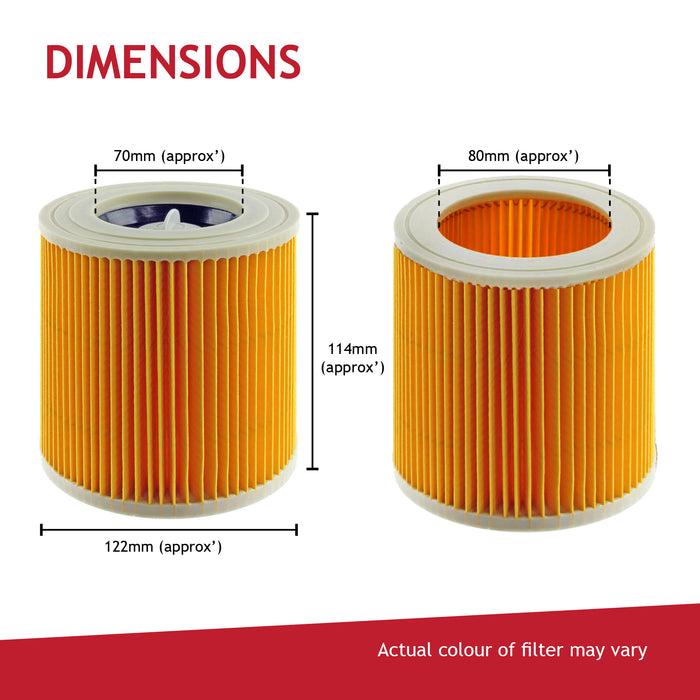 Premium Filter Cartridge for KARCHER WD2240 WD2250 WD2400 WD2500 Vacuum Cleaner (Pack of 2)