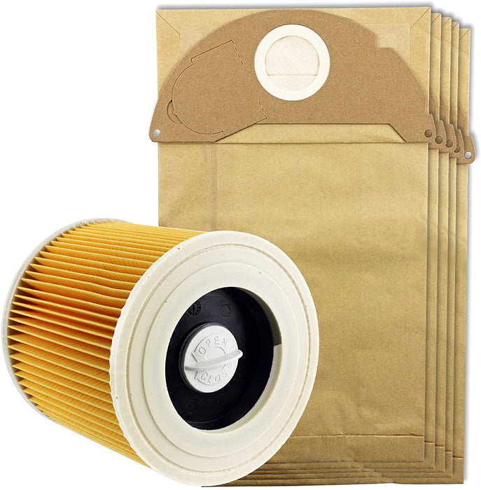 Dust Bags for KARCHER A2204 A2234PT A2534 Wet & Dry Vacuum Cleaner (Filter + 5 Bags)