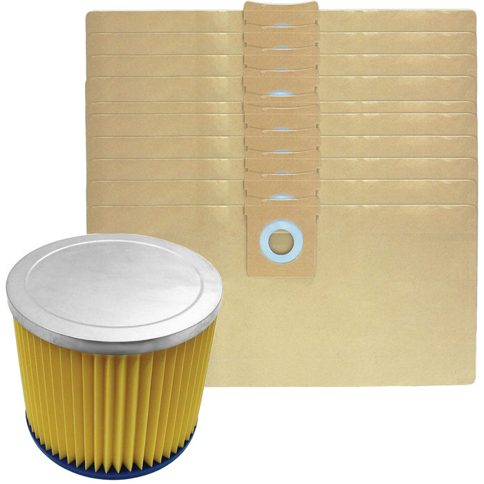 Filter Cartridge for TITAN TTB350 TTB351VAC TTB430VAC Wet & Dry + 10 Vacuum Bags