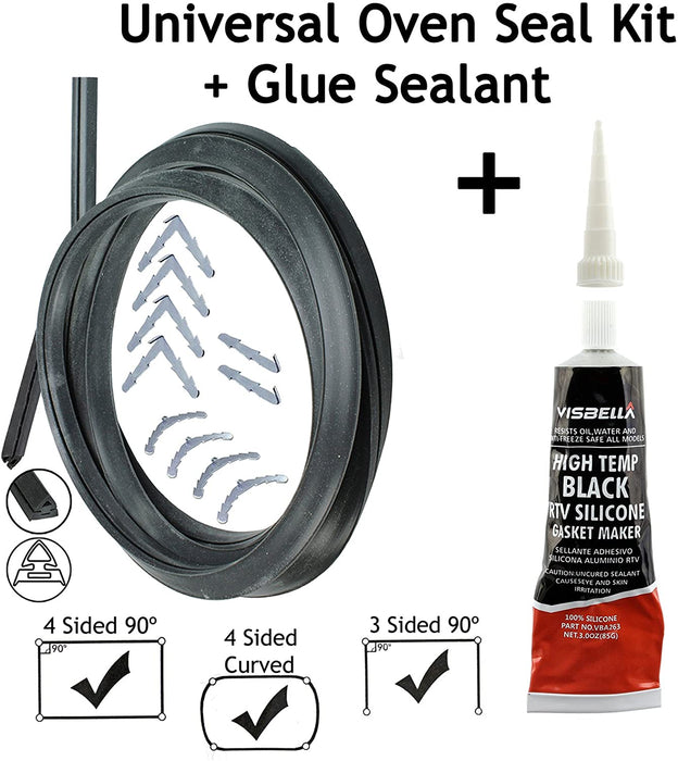 Door Seal + Silicone Glue for NEW WORLD Oven Cooker 3m Cut to Size (3 & 4 sided, Rounded + 90º Clips)
