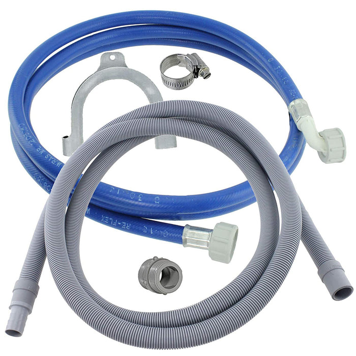 Water Fill Pipe & Drain Hose Extension Kit for Candy Washing Machine Dishwasher (2.5m, 18mm / 22mm)