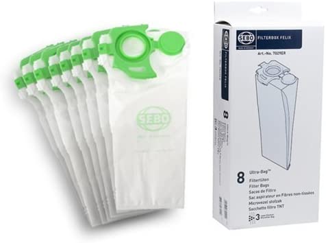 SEBO Vacuum Cleaner Dust Bags + Filter Set Genuine Felix UltraBag Pre Motor 7029ER 7012ER (Pack of 8 Bags)