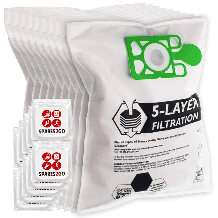 Bags for Numatic HENRY HETTY Vacuum Cleaner (Pack of 10 Bags + Fresheners)