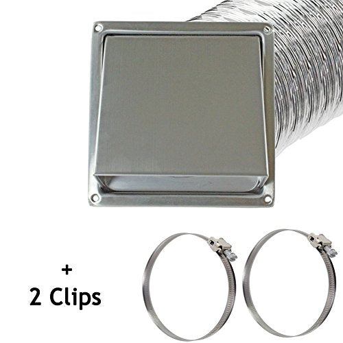 Stainless Steel Square Hood/Cowl Vent 100mm + 5m Aluminium Vent Hose + 2 Clips