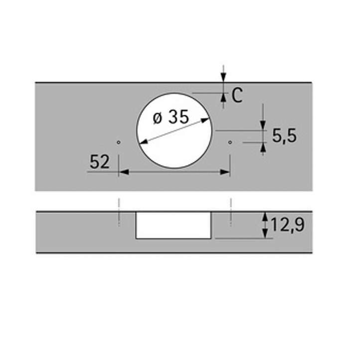 HETTICH Hinge Sensys 110 Non Self-Closing 52mm Obsidian Black + 5mm Mount Plate