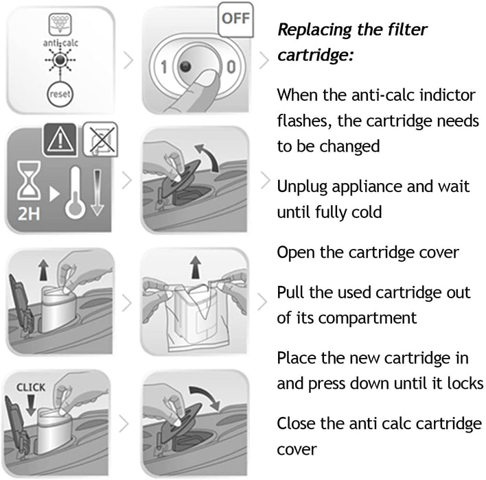 Anti-Calc Filter Cartridges for Rowenta Steam Iron Pack of 8 XD 9060E0