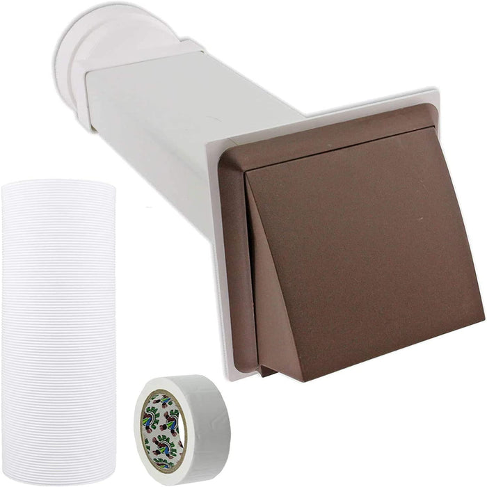 UNIVERSAL Exterior Wall Venting Kit & Extension Hose for Vented Cooker Hood Air Conditioning Tumble Dryer (5" x 3m, Brown)