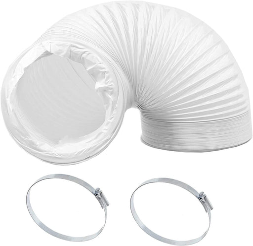  Air Conditioning Duct Hose PVC Flexible Vent Pipe Universal (6" x 3 Metres, White) + Steel Screw Pipe Clips x 2