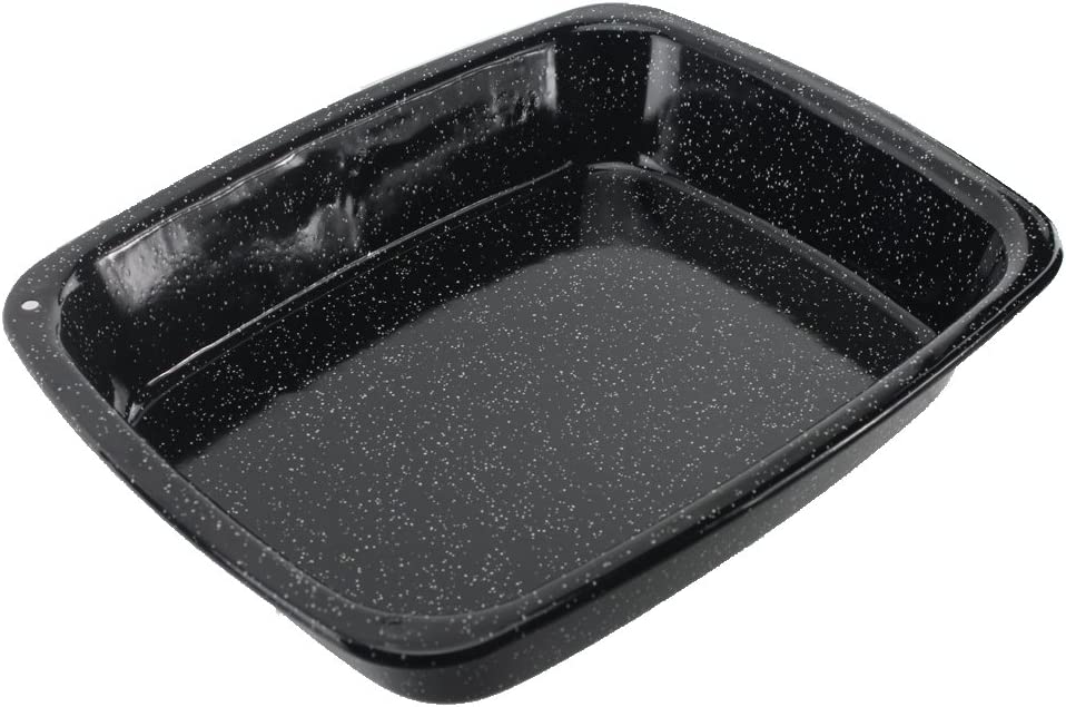 White Speckled Vitreous Enamel Deep Roasting Tin Oven Baking Tray 33cm x 27.5xcm x 5cm