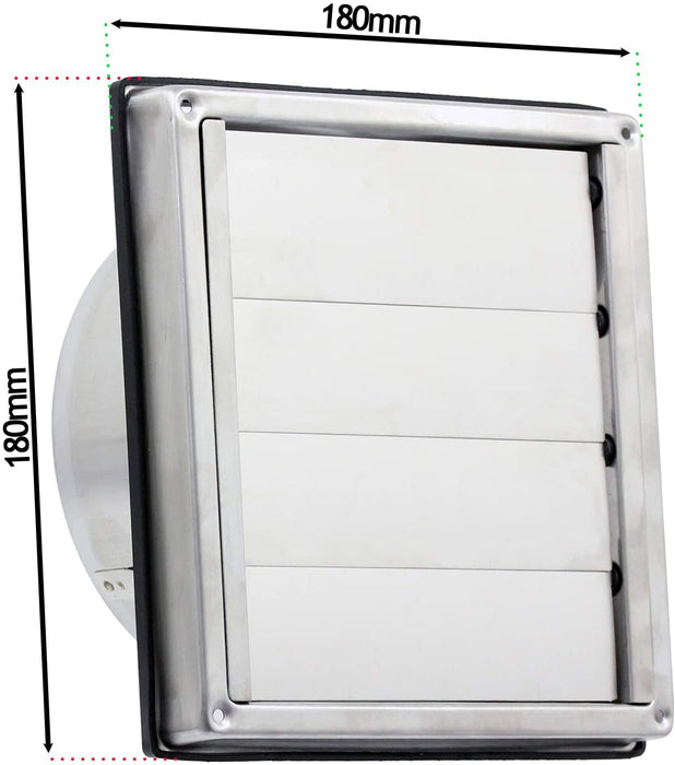 UNIVERSAL Square Exterior Wall Outlet Kit with Gravity Flaps & Extension Hose for Vented Tumble Dryer Air Conditioning Cooker Hood (5" x 3m, Stainless Steel)