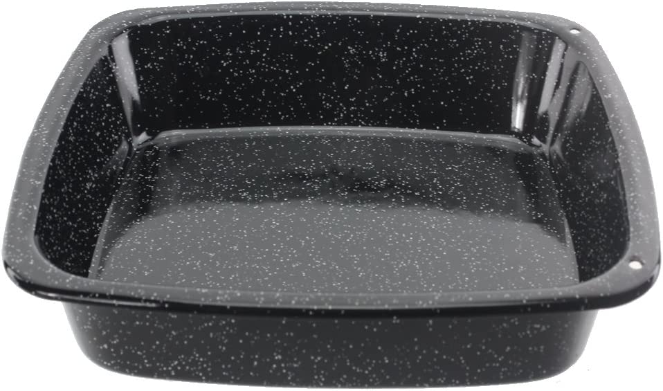 White Speckled Vitreous Enamel Deep Roasting Tin Oven Baking Tray 33cm x 27.5xcm x 5cm