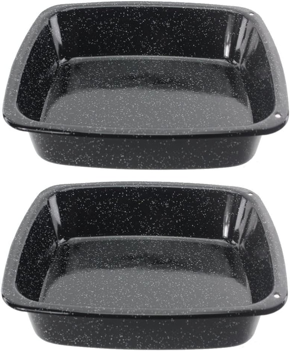 White Speckled Vitreous Enamel Deep Roasting Tin Oven Baking Tray (Pack of 2 Trays)