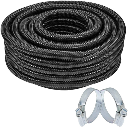 Marine Pond Hose Flexi Pump Corrugated Pipe + 2 Clamp Clips (25mm, 15m)