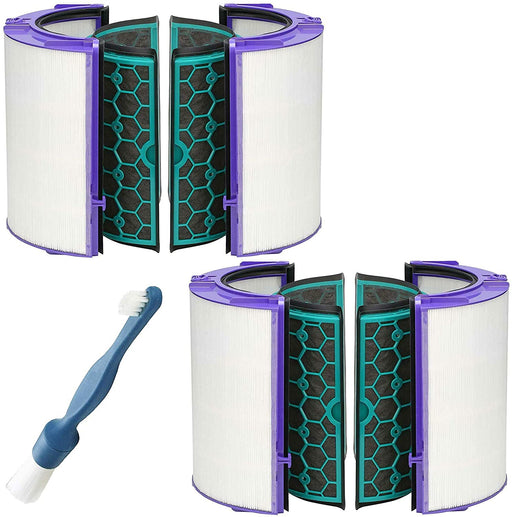 HEPA + Carbon Filter Kit for DYSON 360˚ Glass Activated Carbon Pure Cool DP04 HP04 TP04 Air Purifying Tower Fan (Pack of 2) + Cleaning Brush