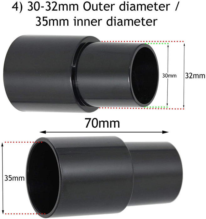 SPARES2GO 30mm 32mm 35mm 38mm Sander Planer Dust Extractor Power Tool Adapters for Numatic Vacuum Cleaners (Pack of 10)
