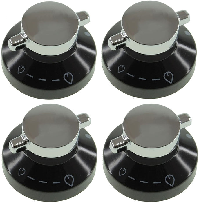 4 x Black Silver Knobs Switch for NEW WORLD 444440036 600SIDLM Gas Oven Cooker Hob