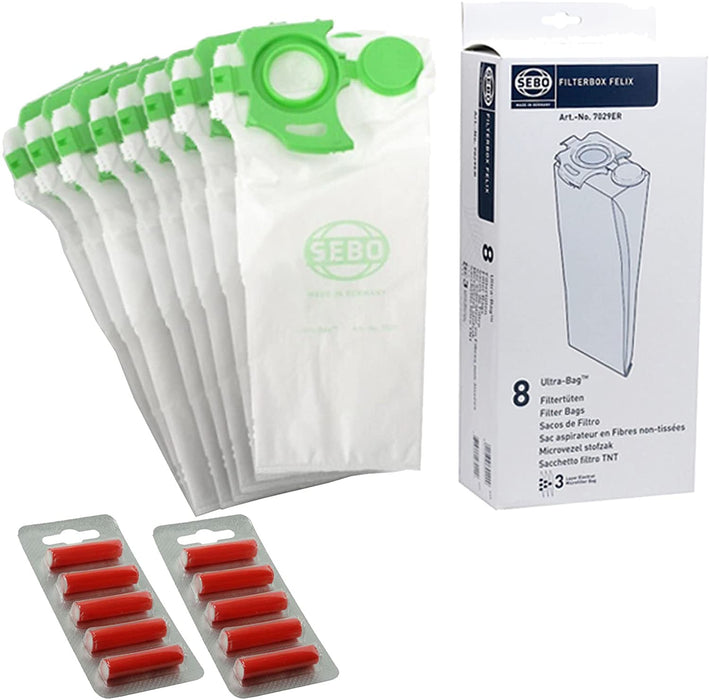 SEBO Vacuum Cleaner Dust Bags Genuine Felix UltraBag 7029ER (Pack of 8) + 10 Fresheners
