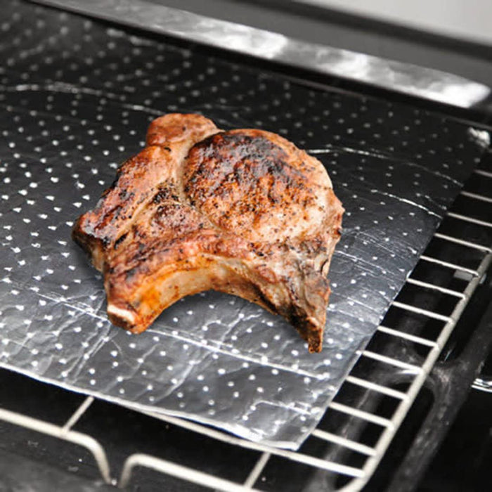 UNIVERSAL Small Grill Pan Rack and Detachable Handle for Oven Cooker + 10 Protective Fat/Grease Absorbent Foil Pads