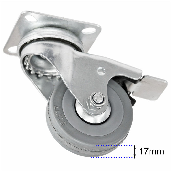 50mm Castor Wheels Trolley Furniture Swivel Caster Small Heavy Duty Braked x 8