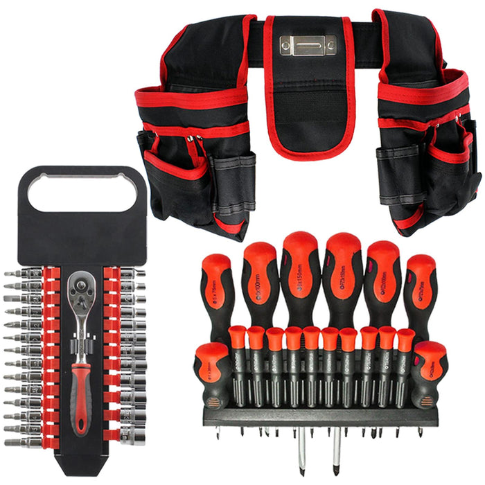 Screwdriver Set Tool Kit Ratchet Wrench Socket Driver Tool Belt Precision 48 Pce