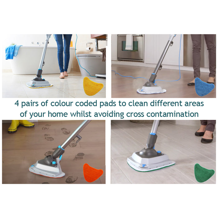 Premium Cover Pads for Vax Total Home Master 2 in 1 Bare Floor Pro Steam Cleaner Mop (Pack of 8 + Steam Detergent)