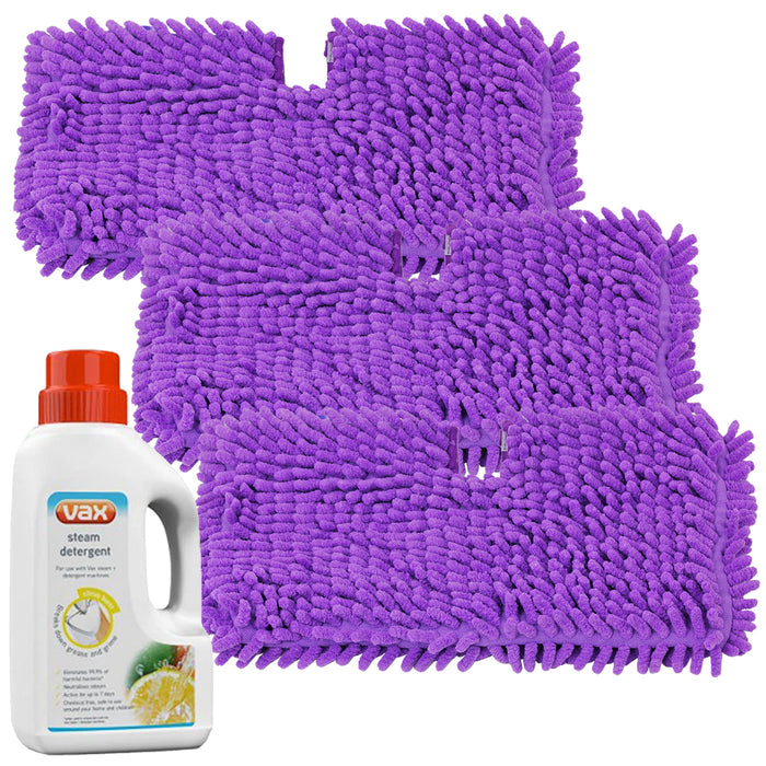 Coral Cover Pocket Pads for Shark SM200 S502 S7000 S3101 S3250 S3251 XT3101 Steam Cleaner Mop + Detergent (Pack of 3, 500ml)