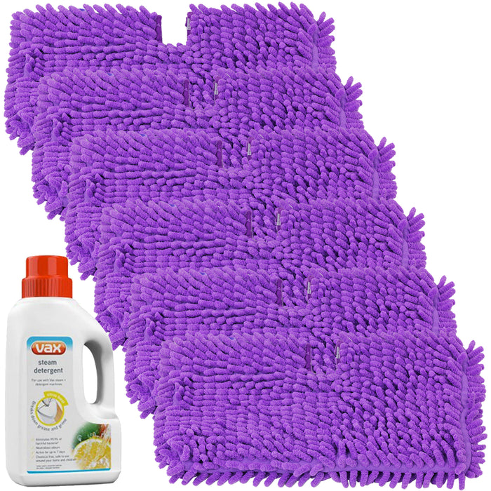 Coral Cover Pocket Pads for Shark SM200 S502 S7000 S3101 S3250 S3251 XT3101 Steam Cleaner Mop + Detergent (Pack of 6, 500ml)