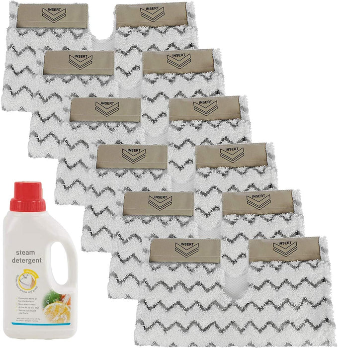 Cover Pads for SHARK Steam Cleaner Mop Dirt Grip S6001 S6003 Klik n' Flip (Pack of 6) + 500ml Detergent