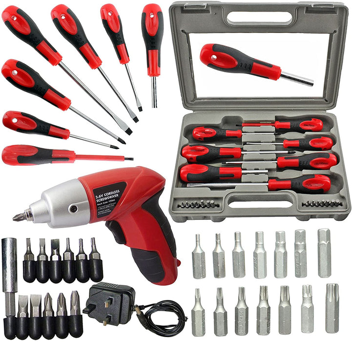 35 Piece Chrome Vanadium Magnetic Screwdriver Bit Tool Set + Cordless Rechargeable Electric Screwdriver