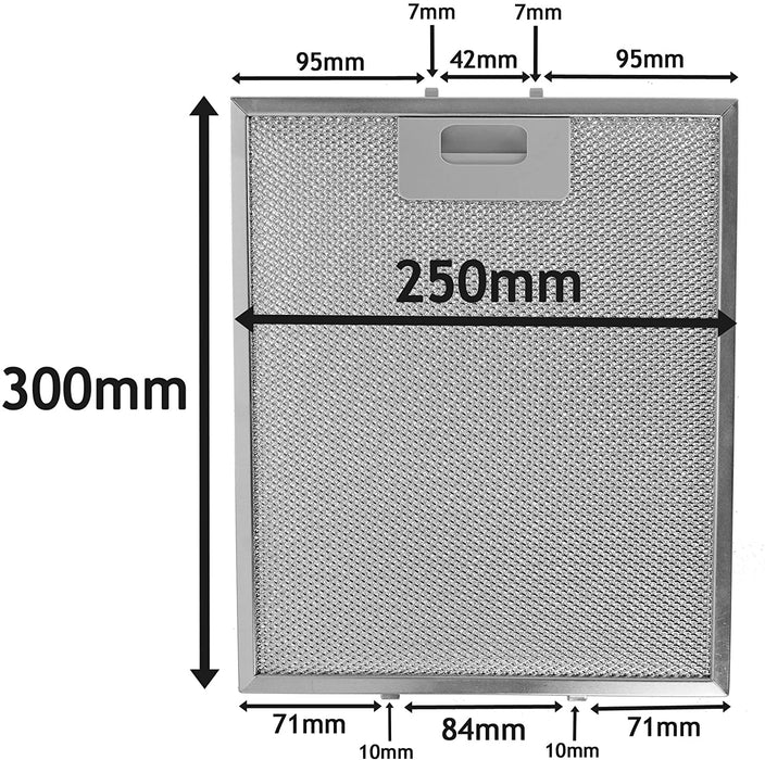 Cooker Hood Metal Mesh Grease Filter for Logik Kitchen Extractor Fan Vent (Silver, 300 x 250 mm)
