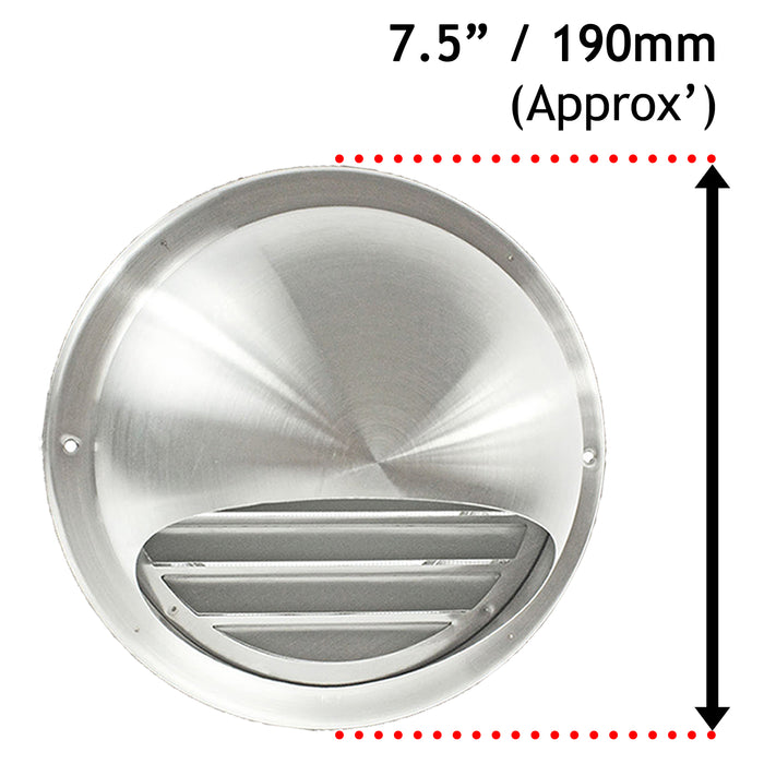 Stainless Steel Round Bull Nosed External Extractor Wall Vent Outlet with Insect Mesh Grille (5" / 125mm)