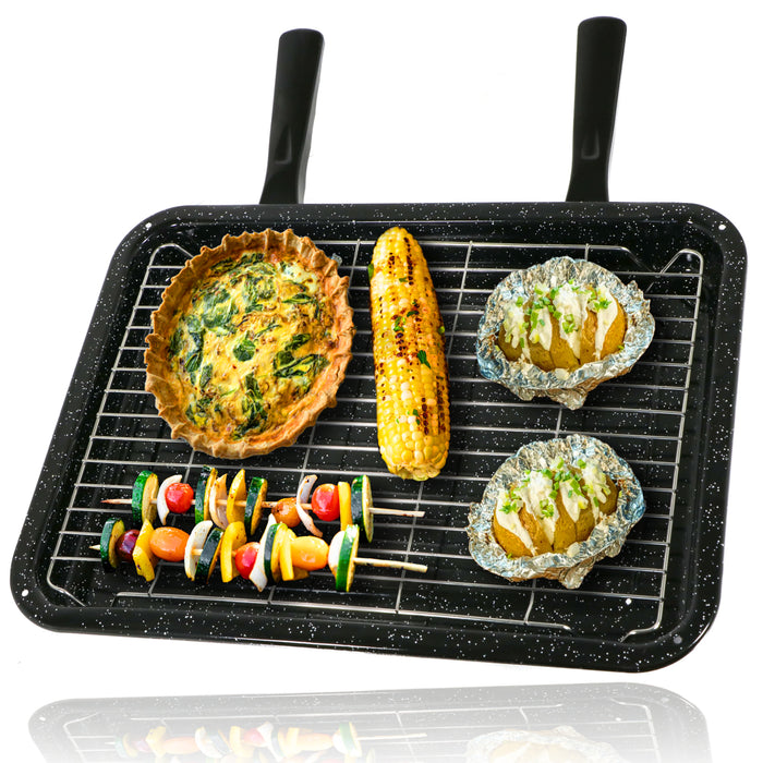Large Grill Pan, Rack & Dual Detachable Handles for SMEG Oven Cookers