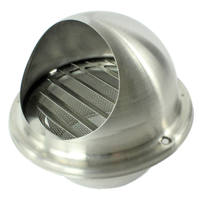 Stainless Steel Round Bull Nosed External Extractor Wall Vent Outlet with Insect Mesh Grille (4" / 100mm)