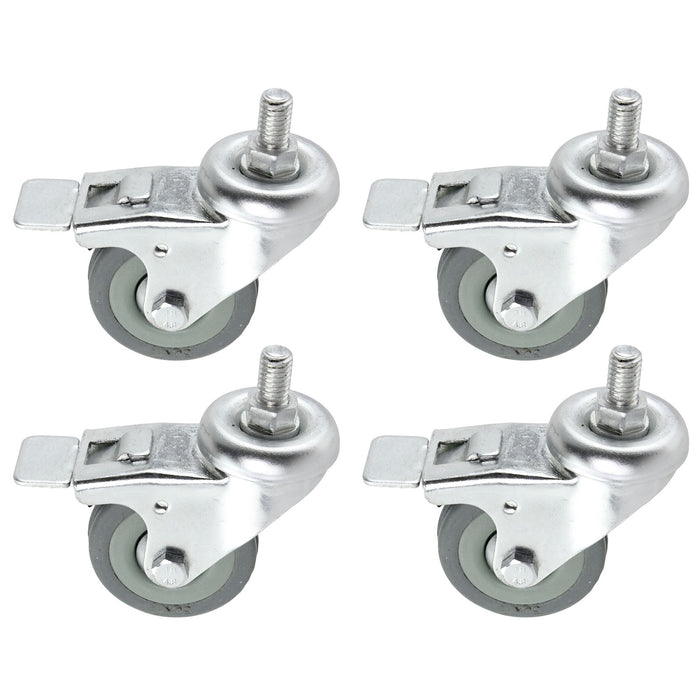 Universal 50mm M10 Threaded Castor Wheels Swivel Braked Non-Marking Caster (Pack of 4)