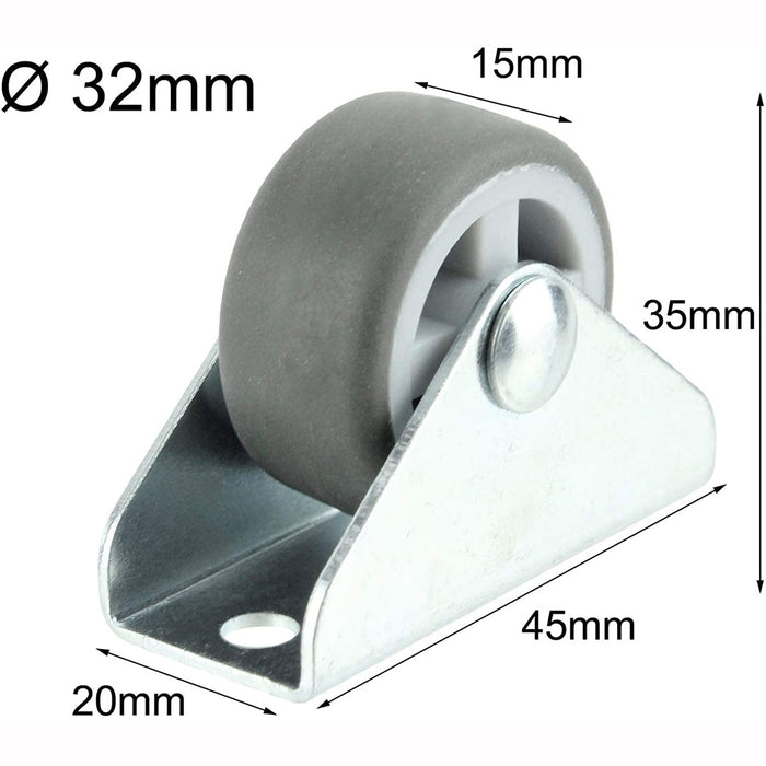 Castor Wheel Caster Wheels 32mm 1'' Mini + Screws Divan Bed Drawer Cabinet x 2