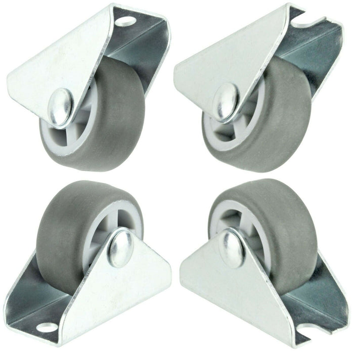 4 x UNIVERSAL 32mm Rubber Castor Trolley Wheels Fixed Middle 1'' Small Mini