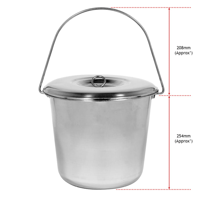 12L Metal Bucket with Lid Stainless Steel 12 Litre Large Heavy Duty Pail Handle
