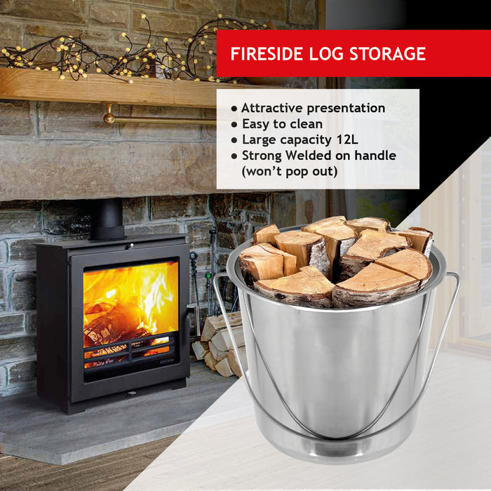 12 Litre Stainless Steel Heavy Duty Garage Spillage Fire Bucket