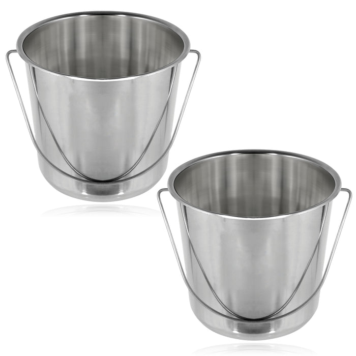 12 Litre Stainless Steel Handled Pail Bucket for Champagne & Ice (Silver, Pack of 2 Buckets)