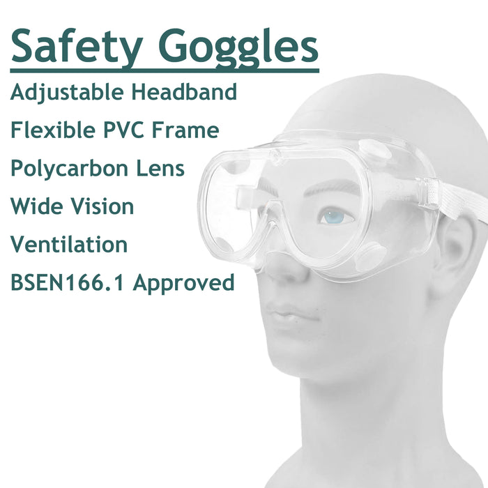 Multipurpose Safety Goggles Protection Glasses One Size Fit Pack of 2 Clear