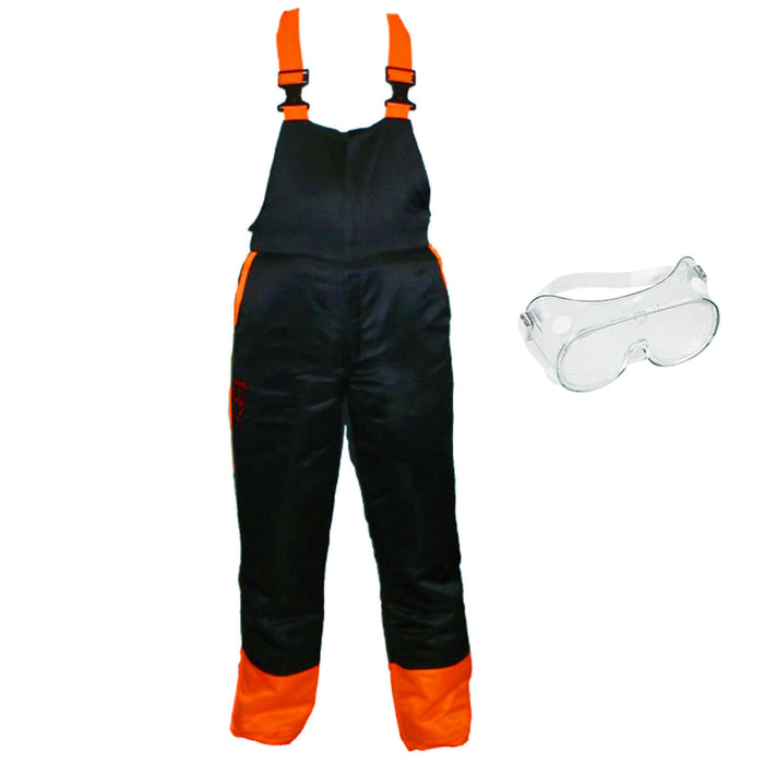 Chainsaw Bib Brace Trousers Dungarees Protective Large 34/38 + Safety Goggles
