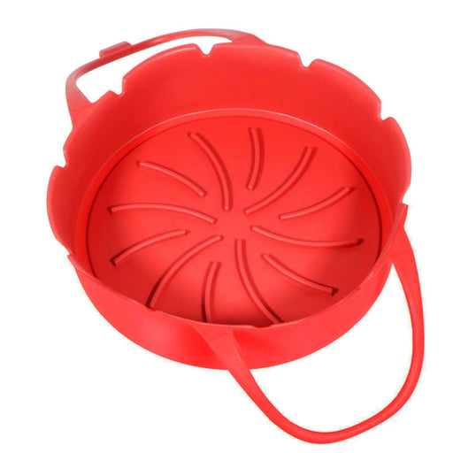 Air Fryer Basket Liner Silicone Pot Mat Non-Stick Multi Cooker Frying Round Tray With Handle Red