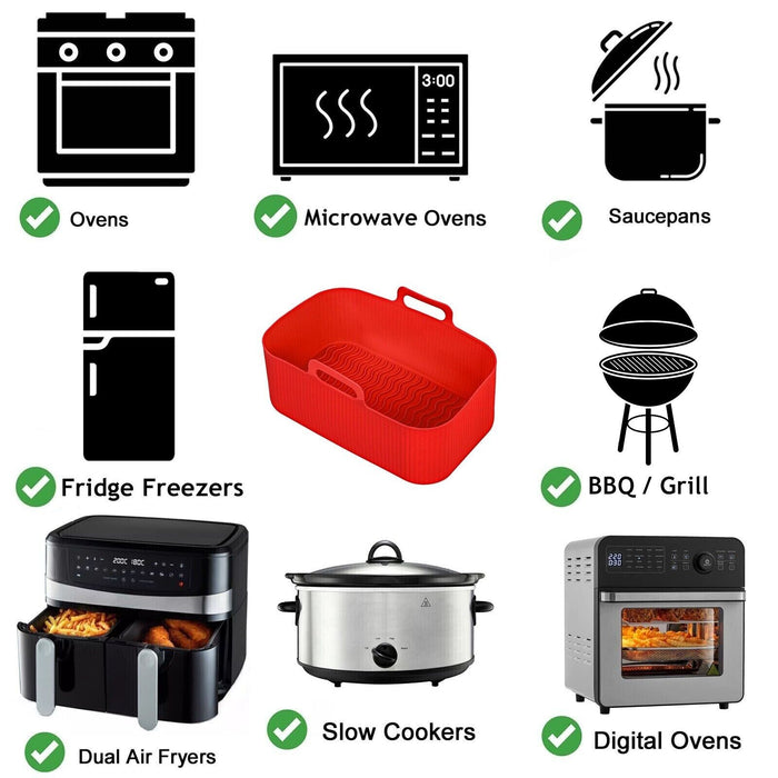 Air Fryer Basket Liner Dual Drawer Pot Silcone Mat Rectangular Handles