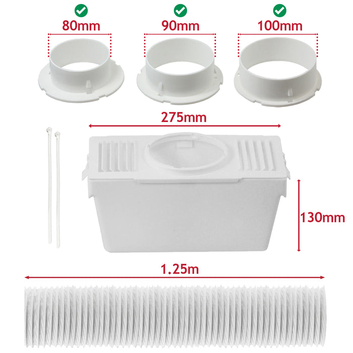 Condenser Vent Box & Hose Kit for Kenwood Tumble Dryers (with Screw Clip)
