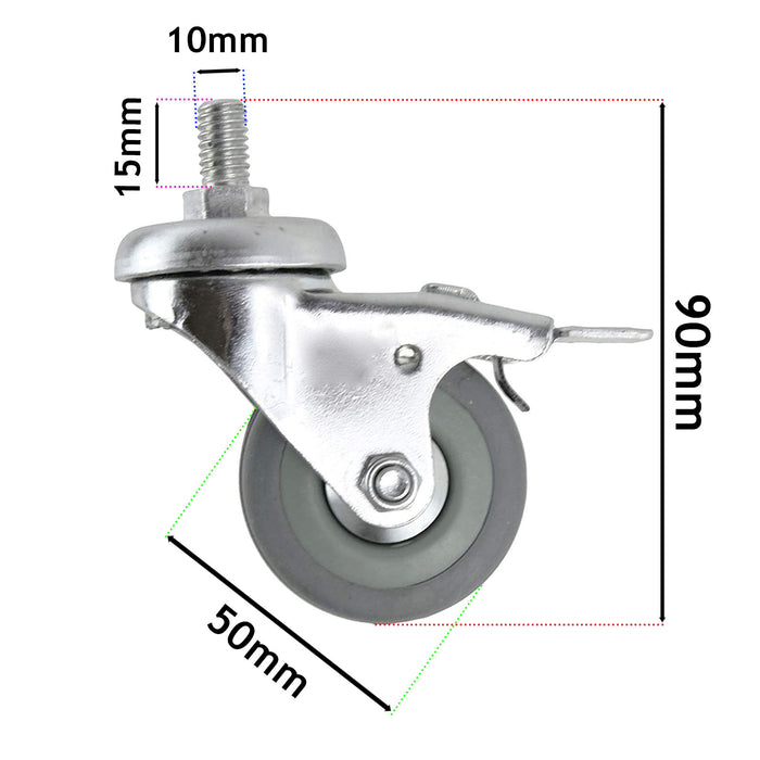 Castor Wheel Trolley 50mm M10 Threaded Swivel Braked Non-Braked 8 x Caster Wheels
