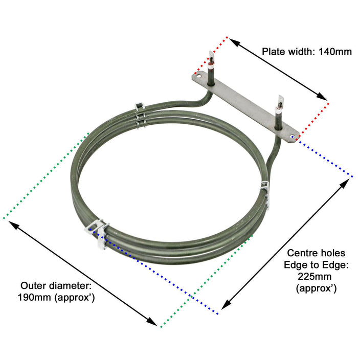 Fan Oven Element for Zanussi Cooker Heater 3 Turn Heating Element 2500W