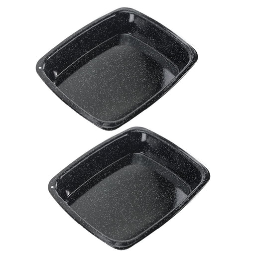 White Speckled Vitreous Enamel Deep Roasting Tin Oven Baking Tray (Pack of 2 Trays)